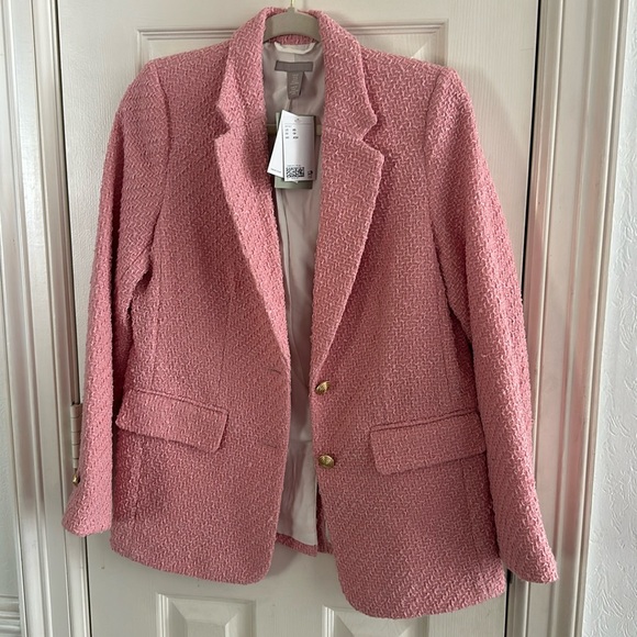 SOLD OUT H&M PINK TWEED BARBIE BLAZER GOLD BUTTONS SIZE XS NWT - Picture 2 of 10